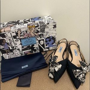 PRADA black and white comic ribbon heels pump